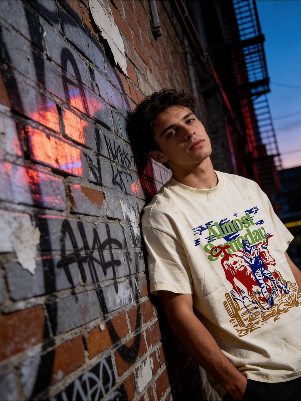 Almost Someday ‘Metador’ shirt Cream heavy weight quality, distressed at seams